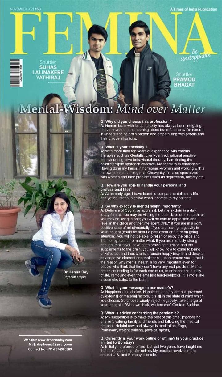Dr. Henna Dey featured in Femina magazine